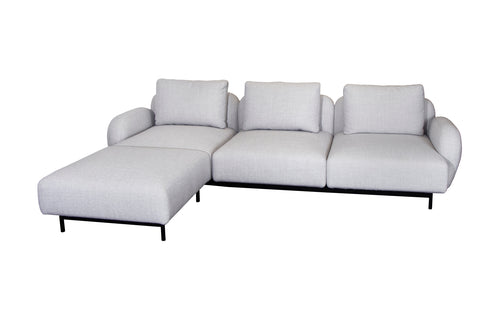 Aura Sectional by Cane-Line - 3-Seater Sofa with Chaise Lounge, Light Grey Ambience Fabric *.