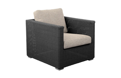 Chester Lounge Chair by Cane-Line - Graphite Fiber Weave, Desert Sand Rise Cushion Set.