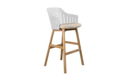 Choice Indoor Wood Bar Chair by Cane-Line - White PP Seat, Light Brown Scent Seat Cushion.
