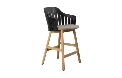Choice Outdoor Wood Counter Chair by Cane-Line - Black PP Seat, Taupe Natte Seat Cushion.