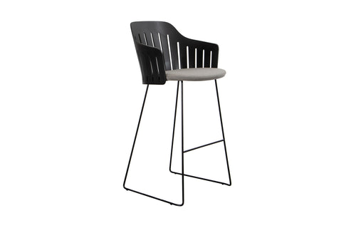 Choice Sled Outdoor Bar Chair by Cane-Line - Black PP Seat, Taupe Natte Seat Cushion.