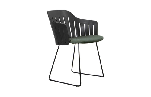 Choice Sled Outdoor Chair by Cane-Line - Black PP Seat, Dark Green Link Seat Cushion.