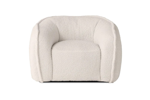 Duffy Lounge Chair by Mobital, showing front view of duffy lounge chair in teddy cream fabric.
