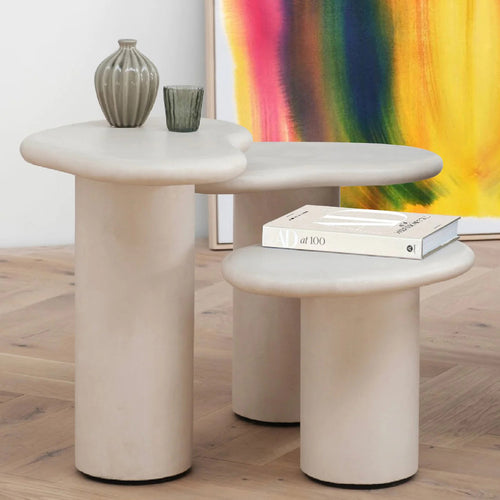 Puddle End Table by Mobital, showing puddle end table in live shot.