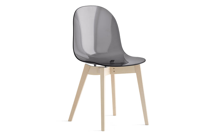 Academy Wood Frame Chair by Connubia - Bleached Beech Wood Frame + Transparent Smoke Grey.