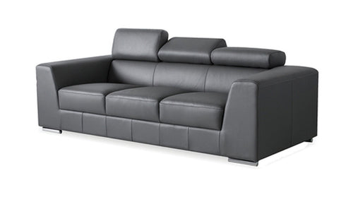 Icon Sofa by Mobital, showing left angle view of icon sofa in 3-seater/dark grey premium leather.