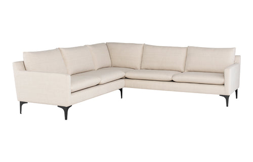 Anders L Sectional Sofa by Nuevo - Matte Black Legs, Sand Fabric Seat.