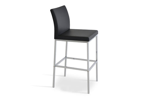 Aria Metal Counter Stool-Leather by SohoConcept - Chrome, Black Leatherette.