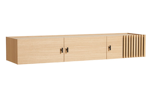 Array Low Sideboard by Woud - No Leg Frame(Wall-Mounted), White Pigmented Lacquered Oak Wood.