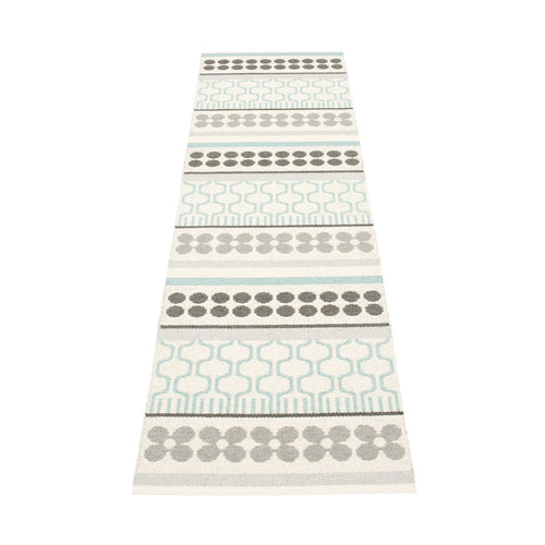 Asta Pale Turquoise Runner Rug by Pappelina, showing back view of asta pale turquoise runner rug.