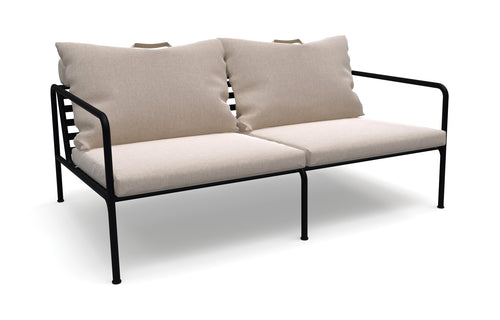 Avon Outdoor 2-Seat Lounge Sofa by Houe - Black Powder Coated Steel, Ash Sunbrella Heritage Fabric.