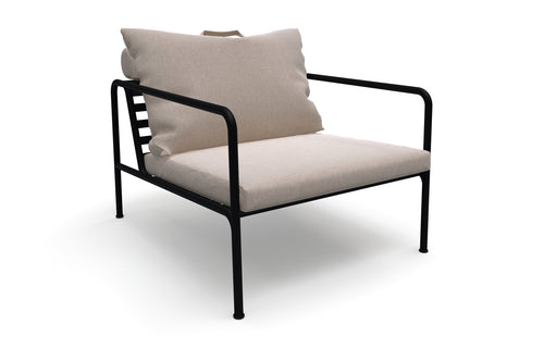 Avon Outdoor Lounge Chair by Houe - Black Powder Coated Steel, Ash Sunbrella Heritage Fabric.