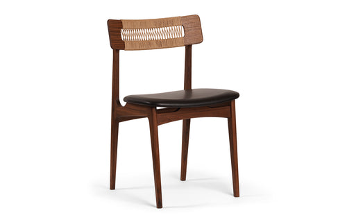 BPS Chair No. 140 by Bernh. Pedersen & Son - Walnut Solid Oak, Black Ultra Leather from Sørensen Leather, Laminated Veneer with Hand-Woven Danish Natural Paper Cord.