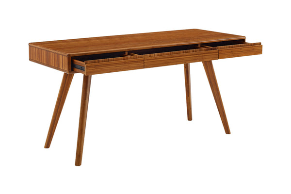 Currant Writing Desk by Greenington, showing angle view of currant writing desk in amber.