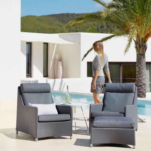 Diamond Outdoor Footstool by Cane-Line, showing diamond outdoor footstool in live shot.