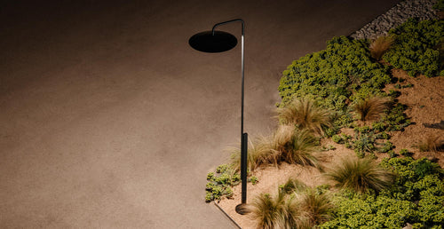 Ginger 60 Lamppost Outdoor Light by Marset, showing ginger 60 lamppost outdoor light in live shot.