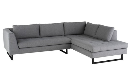 Janis Sectional Sofa by Nuevo - Right Hand Facing, Matte Black Steel Legs, Shale Grey Fabric Seat