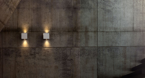 Lab 2 Outdoor Wall Lamp by Marset, showing lab 2 outdoor wall lamps in live shot.
