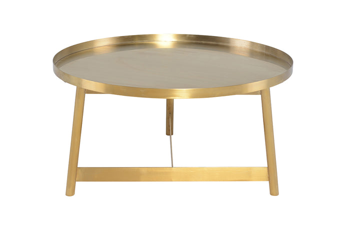 Landon Coffee Table by Nuevo, showing back view of landon coffee table in brushed gold base/top.