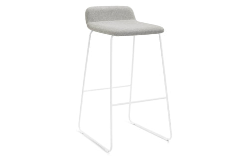 Lolli Bar Stool by m.a.d. - White Metal Base with Pewter Grey Fabric Seat.