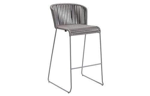 Moments Outdoor Bar Stool by Cane-Line - Light Grey Soft Rope/Steel.