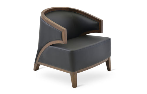 Mostar Arm Chair by SohoConcept - Walnut Finish, Black Leatherette.