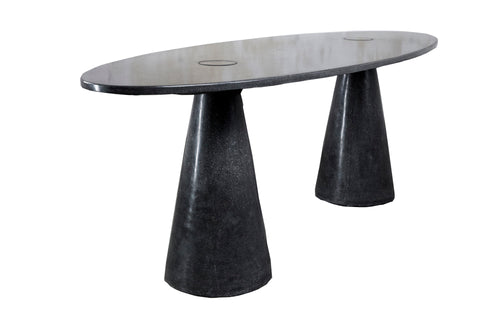 James De Wulf Double Locking Oval Dining Table - Dark Grey Concrete.