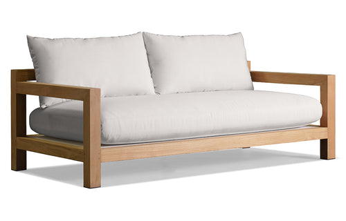 Pacific Two Seat Two Arm Sofa by Harbour - Natural Teak Wood + Batyline White/Sunbrella Cast Silver.
