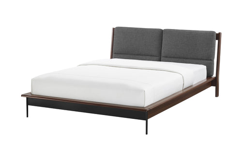 Park Avenue Ruby Platform Bed with Fabric by Greenington, showing angle view of park avenue ruby platform bed in ruby wood with fabric & mattress.