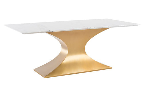 Praetorian Stone Dining Table by Nuevo - White Marble Top With Brushed Gold Base