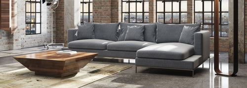 Simena Sectional Sofa by SohoConcept, showing right hand face sectional sofa in live shot.