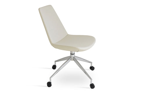 Eiffel Spider Swivel Chair With Caster by SohoConcept - Polished Aluminum, Cream PPM.