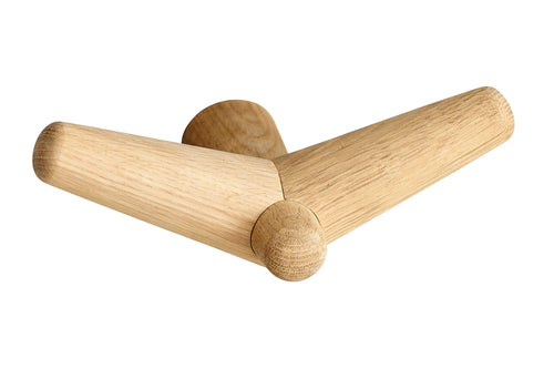 Tail Wing Hook by Woud, showing angle view of white pigmented lacquered solid oak wing hook.