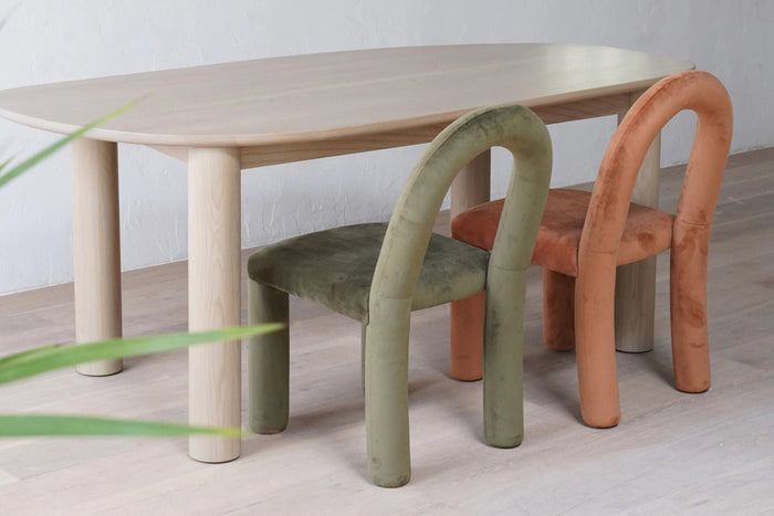 Temi Dining/Side Chair by Sun at Six, showing temi dining/side chairs with table  in live shot.