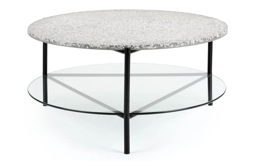 Terrazzo Coffee Table by m.a.d. - Black Steel Base with Glass/Grey Terrazzo Top.