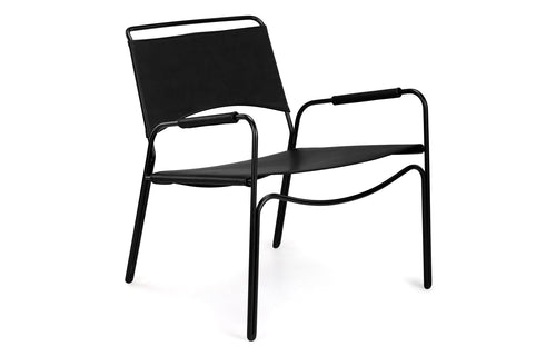 Trace Lounge Chair by m.a.d. - Black Steel Base with Black Leather Seat.
