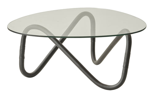 Wave Indoor Large Glass Coffee Table by Cane-Line - Black Rattan Base/Safety Clear Glass.
