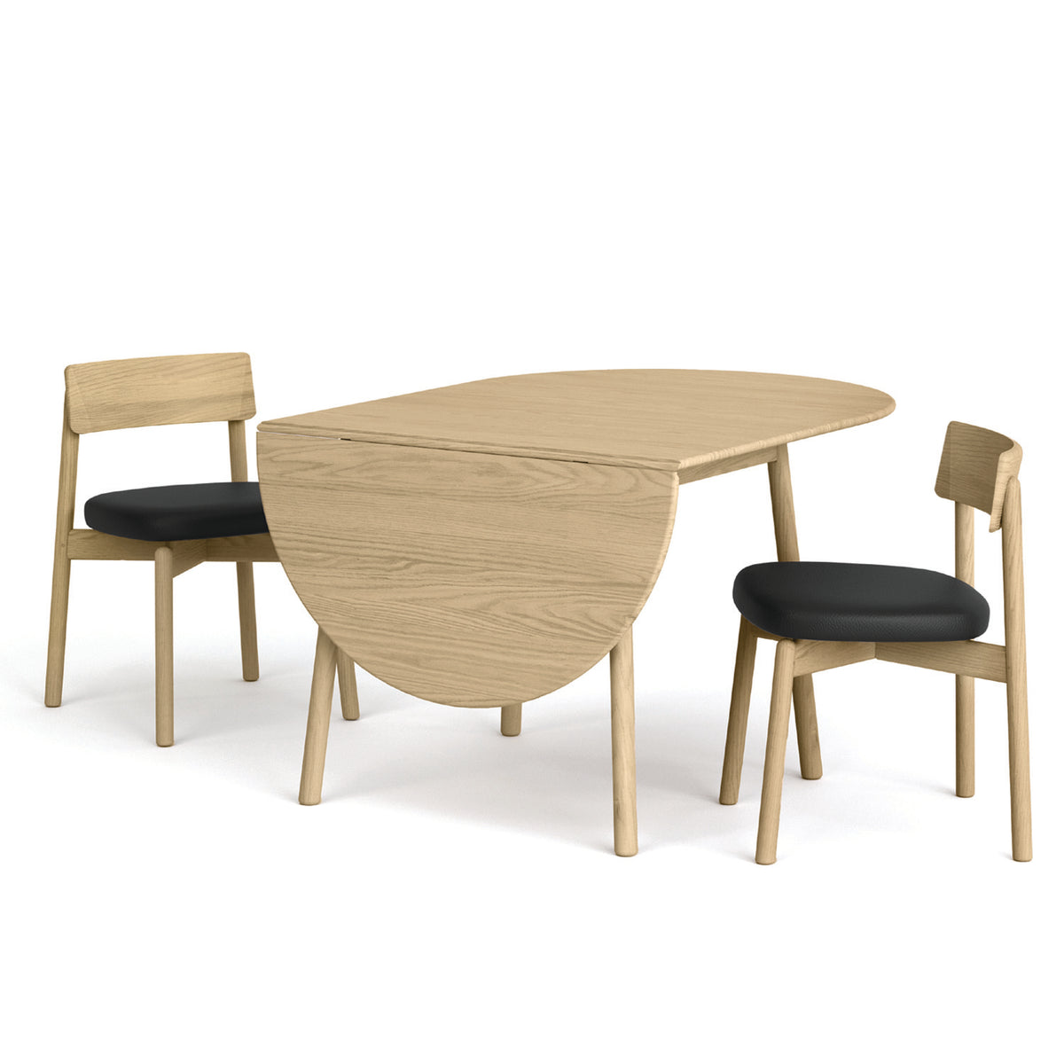 Baton Drop-Leaf Table by Copeland Furniture, showing angle view of baton drop-leaf table with chair. 