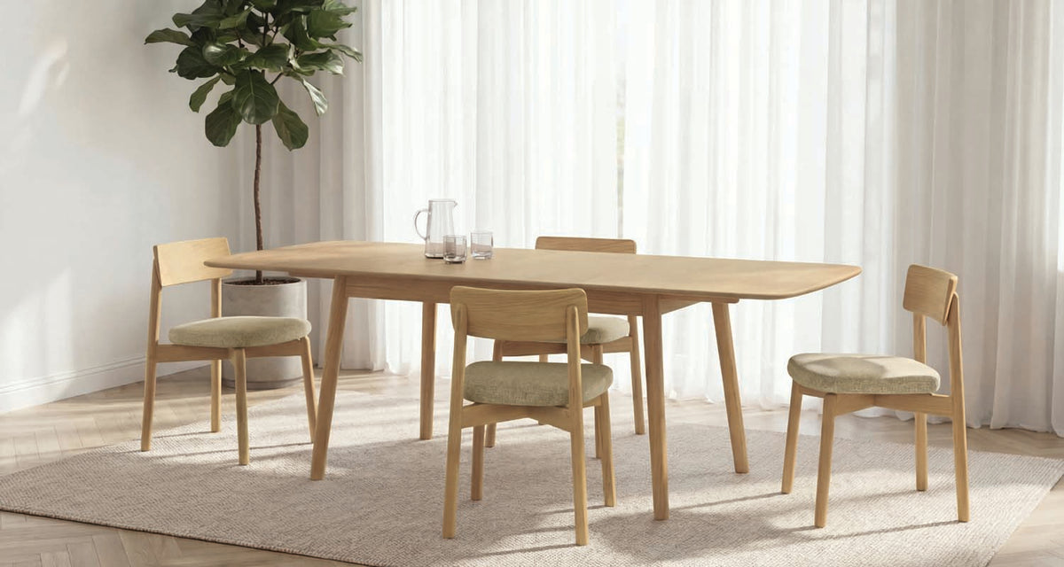Baton Four Leg Extension Table by Copeland Furniture, showing baton four leg extension table in live shot.