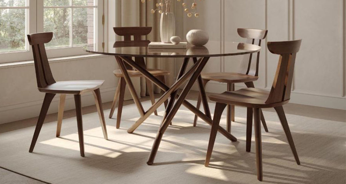 Baton Glass Top Round Tables  by Copeland Furniture, showing baton glass top round tables  in live shot