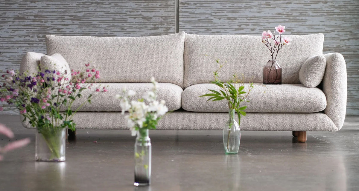 Bloom Sofa by Cane-Line, showing bloom sofa in live shot.