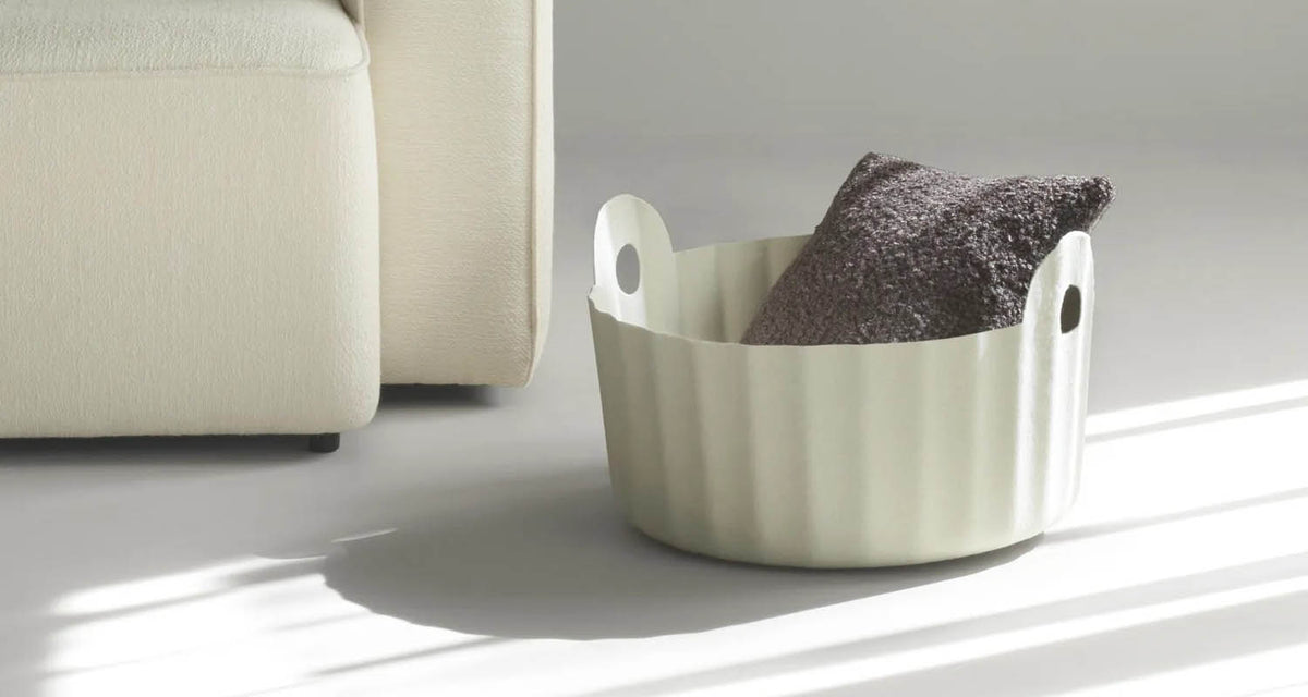 Colu Basket by Normann Copenhagen, showing colu basket in live shot.