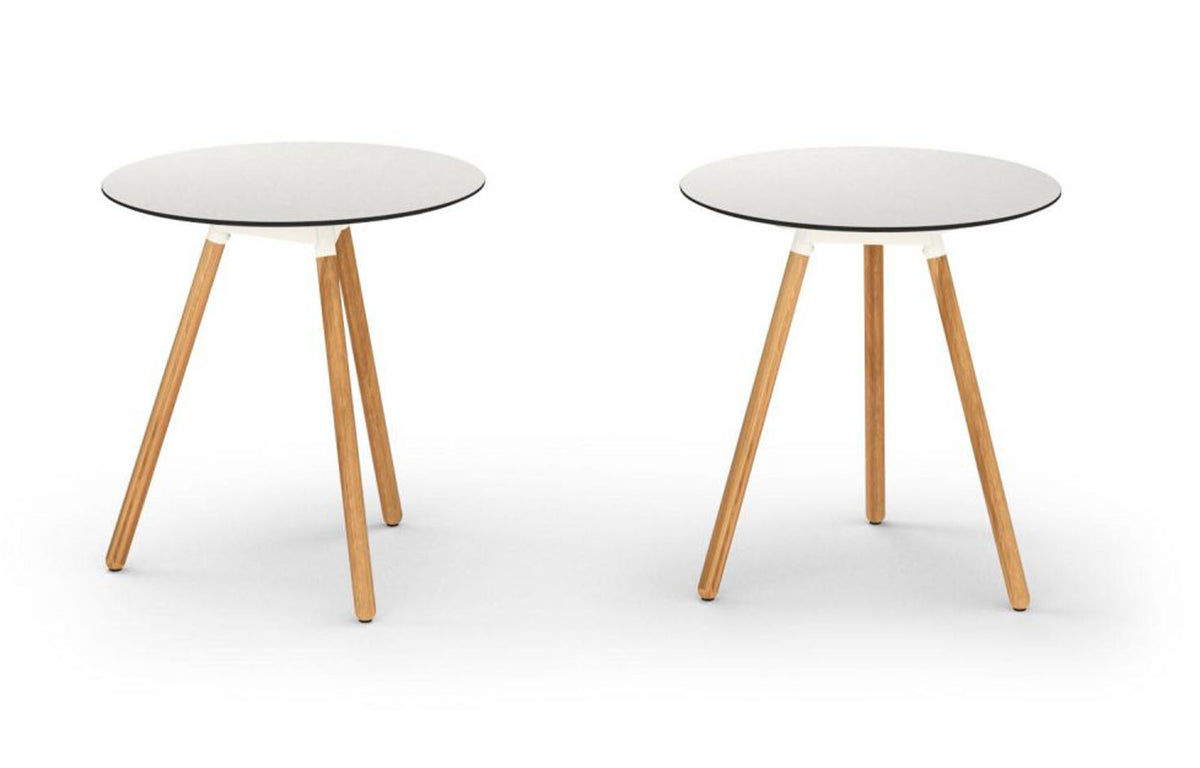 Daisy Balcony Table Teak Legs by Mamagreen - White Sand Aluminum, Alpes White HPL