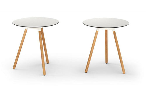 Daisy Balcony Table Teak Legs by Mamagreen - White Sand Aluminum, Alpes White HPL