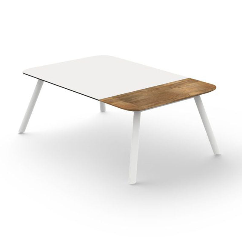 Daisy Chat Table Rectangular Alu Legs by Mamagreen, showing angle view of daisy chat table rectangular alu legs.
