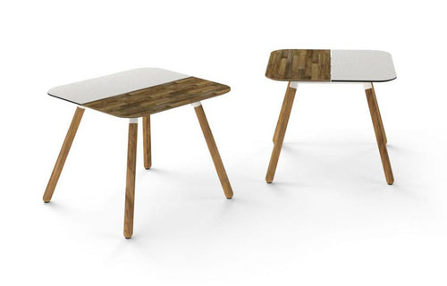 Daisy Chat Table Square Teak Legs by Mamagreen - White Sand Aluminum, Alpes White HPL.
