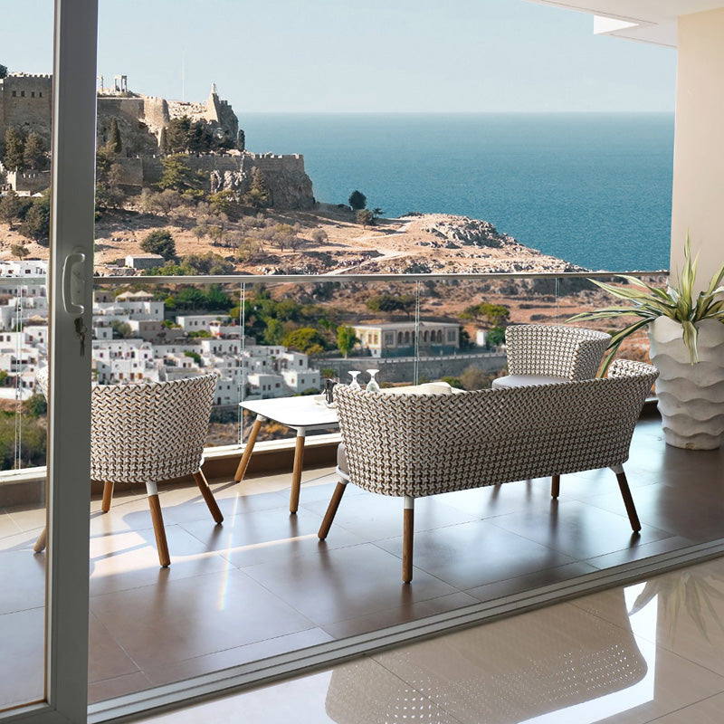 Daisy Mae Chat 2-Seater (Teak Legs) by Mamagreen, showing daisy mae chat 2-seater (teak legs) in live shot.