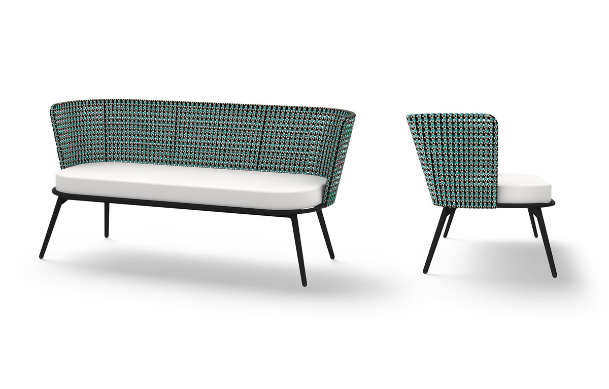 Daisy Mae Chat 2-Seater (Alu Legs) by Mamagreen - Performance Textiles (Grade A), Black Sand Aluminum.