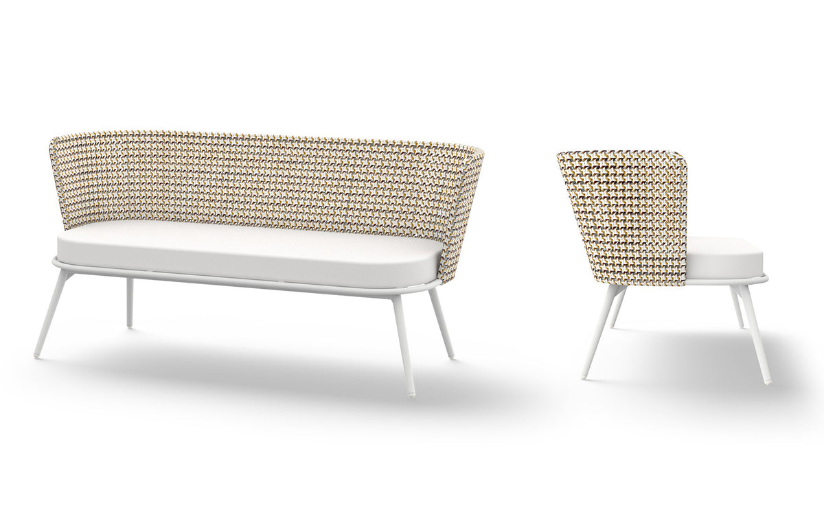 Daisy Mae Chat 2-Seater (Alu Legs) by Mamagreen - Performance Textiles (Grade A), White Sand Aluminum.