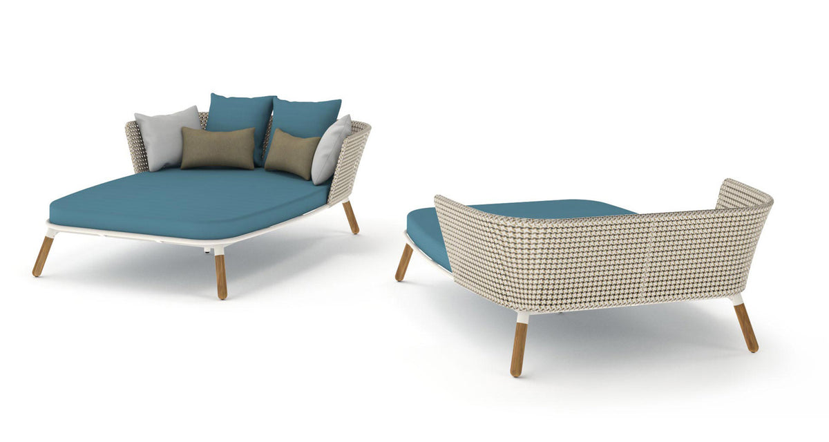 Daisy Mae Daybed (Teak Legs) by Mamagreen, showing front view of daisy mae daybed (teak legs).